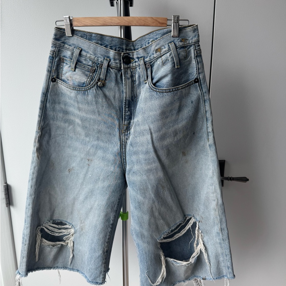 R13 Light Blue Distressed Jean Shorts